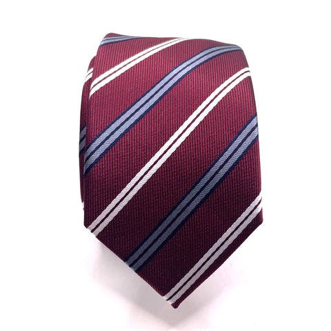 Burgundy White Stripe Youth Skinny Tie