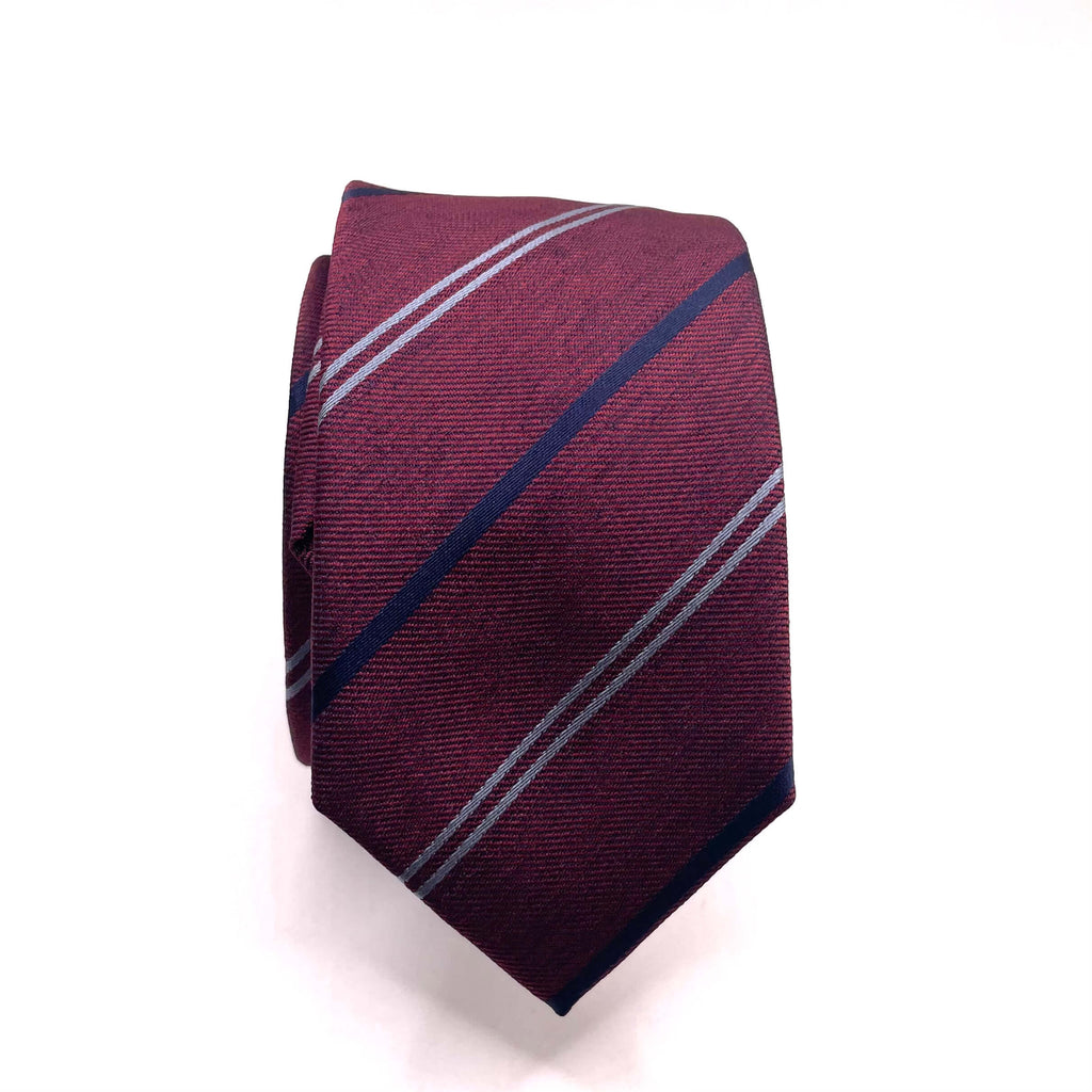 Burgundy Grey Stripe Youth Skinny Tie
