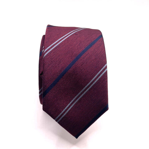 Burgundy Grey Stripe Youth Skinny Tie