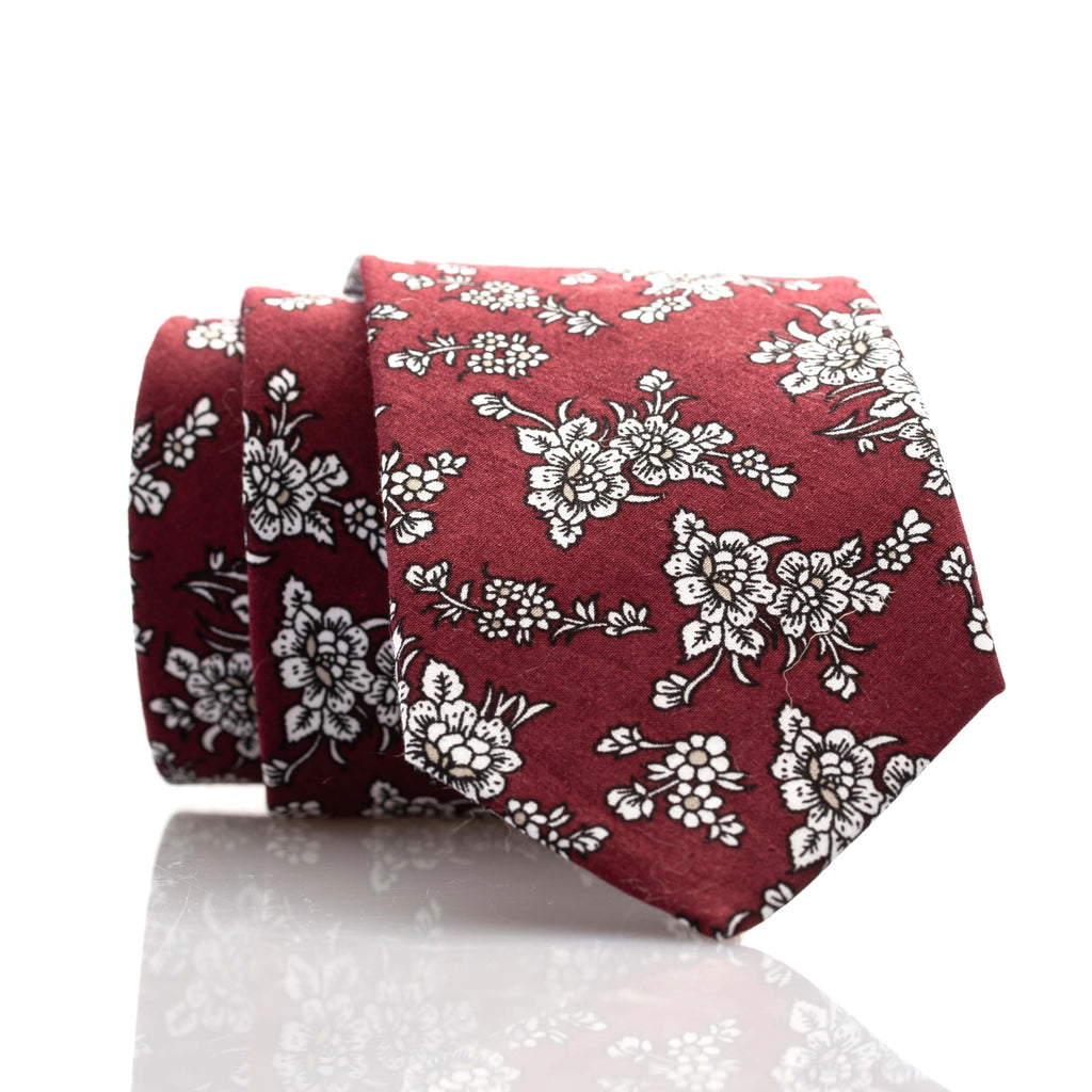 Burgundy Floral Youth Skinny Tie - 21 Rhinos