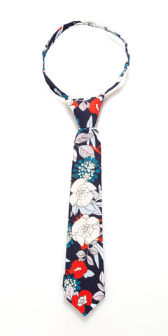 Navy/Red Floral Zipper Tie